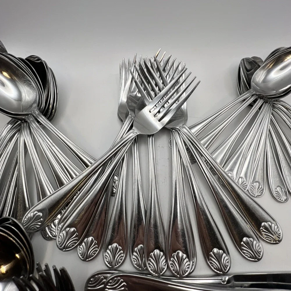 Towle Everyday London Shell Stainless Flatware 48 Pc Set Service for 12+11 Extra